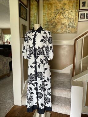 Australian Black & White Floral Button-Front Maxi Dress Sz 10 New U no belt